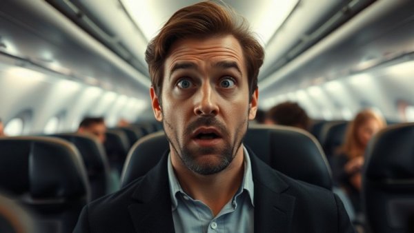 Passenger reacts to medical emergencies on flights, surprised expression.