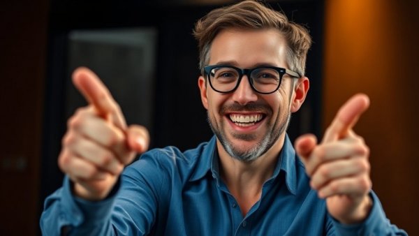 Man gesturing with a smile, symbolizing health transformations over time.