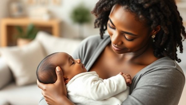 Mother gently holding newborn baby, conveying warmth and care.