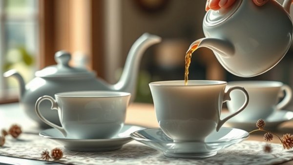 Cozy tea pouring scene promoting holiday health advice.