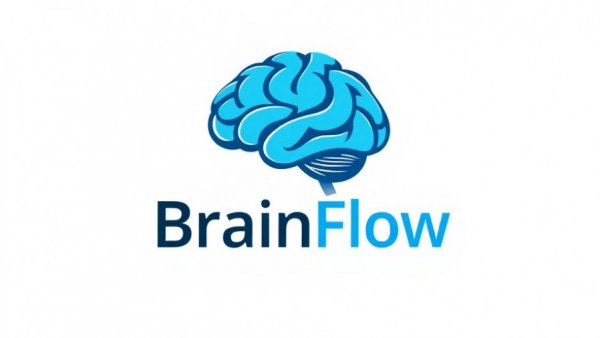 BrainFlow logo with blue wavy brain design and text