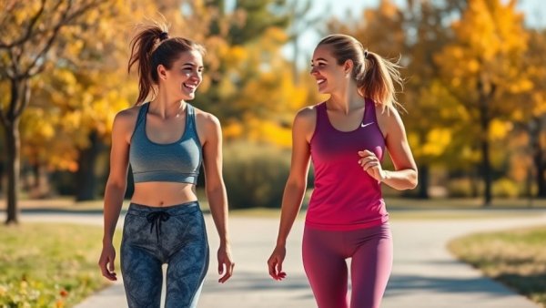 Women engaged in physical activity in park, highlighting health statistics.
