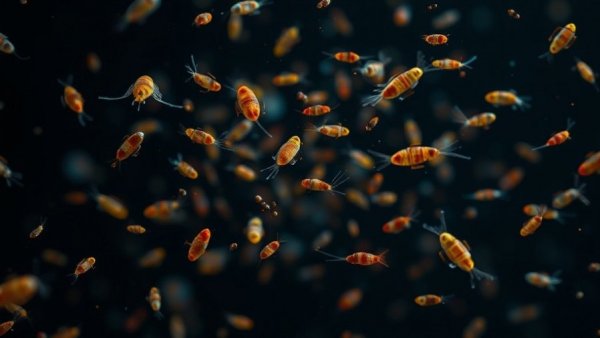 Microscopic zooplankton in dark space related to climate change studies.