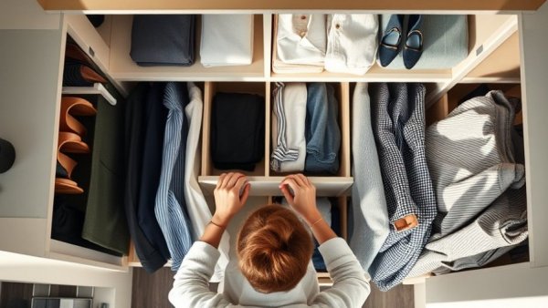 Neatly organized clothes in a closet to help organize your life in one month.
