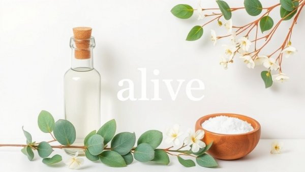 Minimalist design with natural elements and 'alive' text.