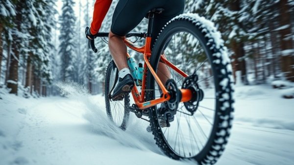 Dynamic cyclist riding in snow, illustrating gentle pivots
