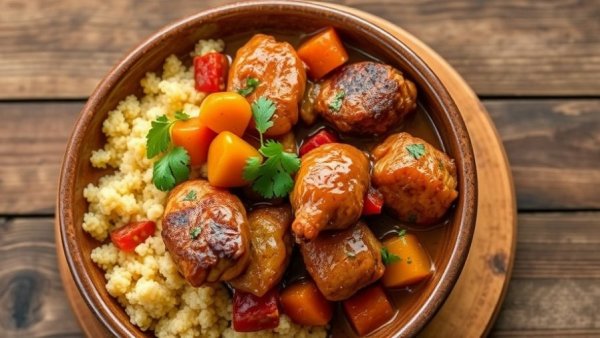 Delicious Moroccan chicken stew recipe with couscous and herbs.
