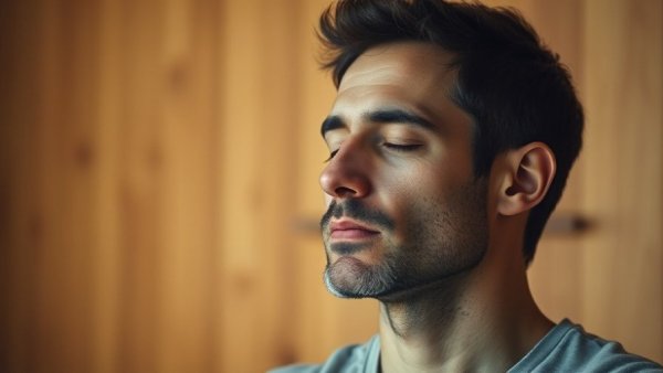 Man meditating peacefully as part of emotional detox health.