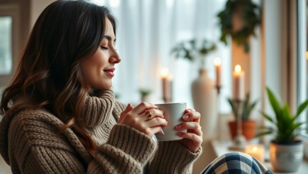 Peaceful woman enjoying self-care indoors for Self-Love Challenge