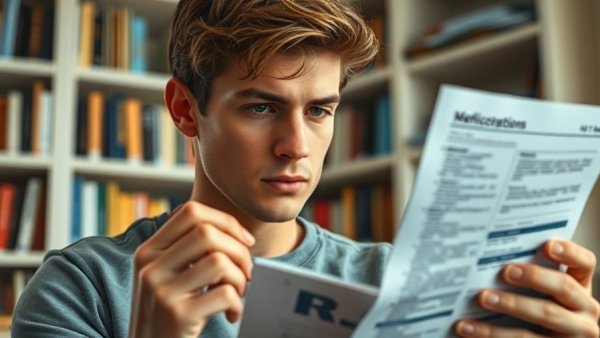 Young man reading medication instructions, Z-Drugs Addiction Warnings concept.