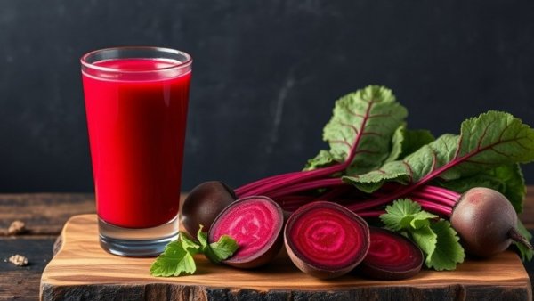 Vibrant beet juice with fresh beetroots highlighting health benefits.