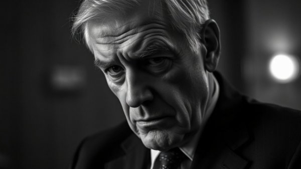 Serious older man in thought, health news focus.