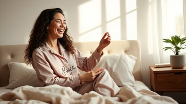 Woman maintaining a health lifestyle by making her bed, in a bright room.