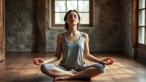 Woman meditating indoors for winter wellness focus.