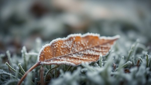Frosty leaf on grass illustrating climate change impact on heart health.