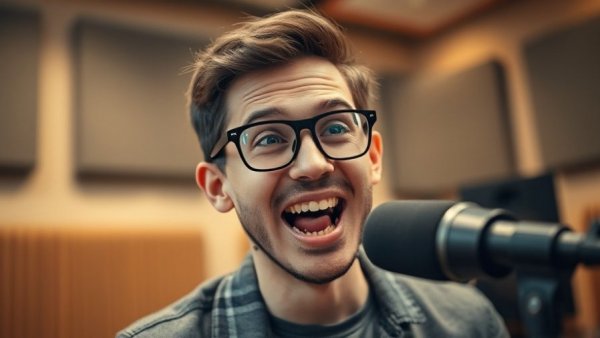 Enthusiastic man in studio discussing health discovery in throat.