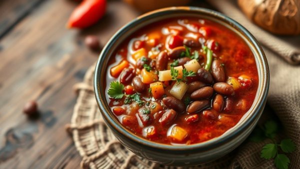 Hearty chili bowl with beans and herbs for winter comfort food recipes.