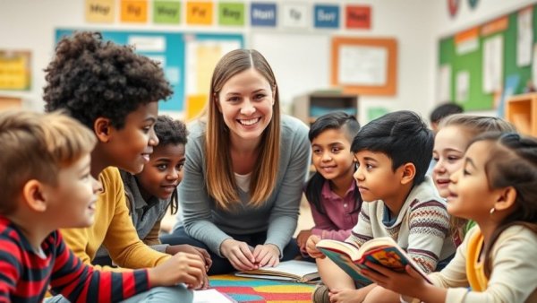 Teacher and diverse students in Catch Up & Read Literacy Program classroom.