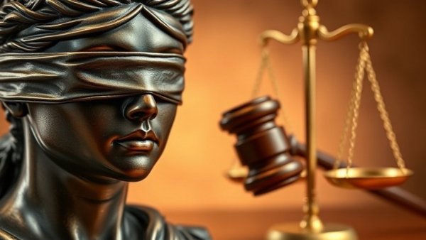 Blindfolded statue with justice scales and gavel symbolizing maternity leave lawsuit.