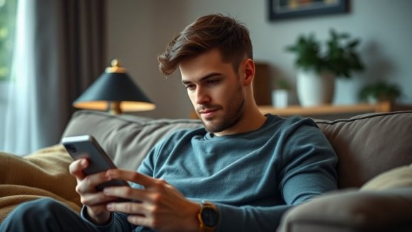 Man using smartphone app for axial spondyloarthritis care.