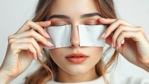 Spring Summer Makeup Trends: Woman with tea bags on eyes for skincare.