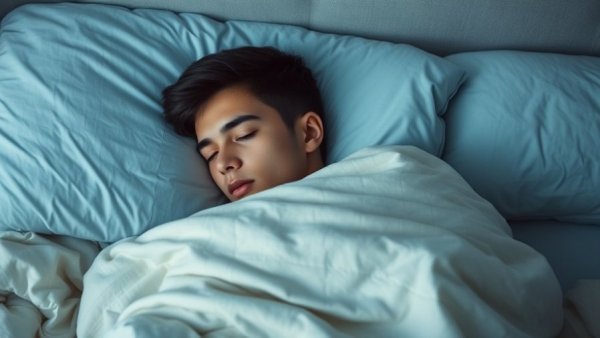 Young man sleeping peacefully reflecting DSIP peptide benefits.