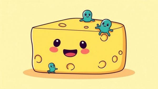 Cartoon cheese illustration depicting E. coli outbreak linked to raw cheddar cheese