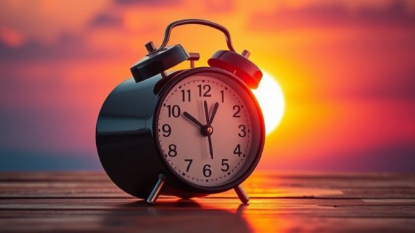 Classic alarm clock at sunrise symbolizing lung cancer immunotherapy timing.