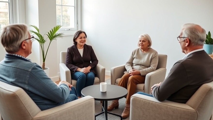 Supportive pancreatic cancer advocacy group in a bright counseling room.