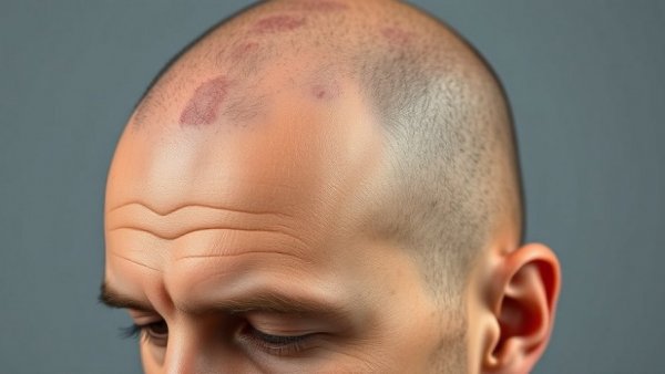 Close-up of bald patches on scalp due to alopecia areata