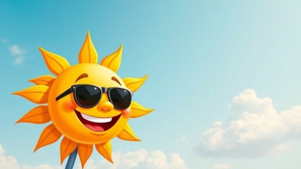 Sunny cartoon sun with sunglasses, promoting sunscreen safety.
