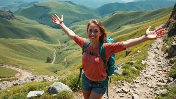 Woman hiking in mountains, embodying summer habits for women