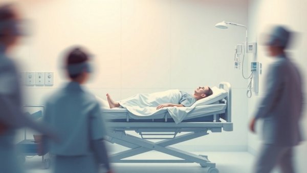 Abstract patient on hospital gurney illustrates emergency department boarding crisis