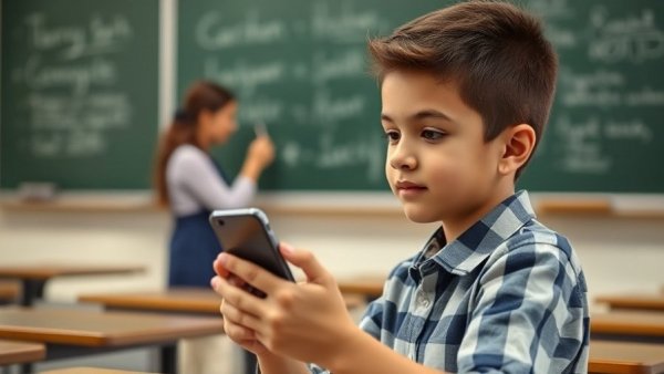 Screen time during class in adolescence, focused student.