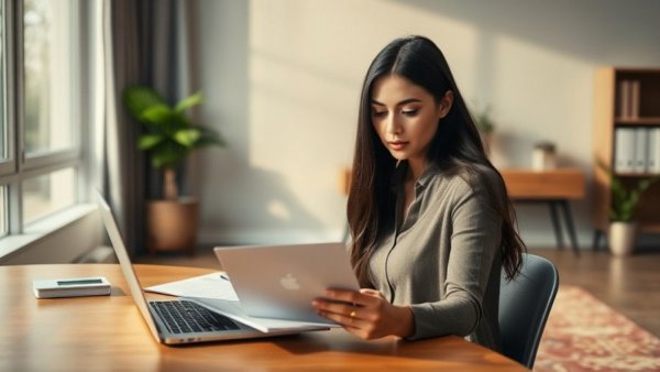 Woman focused on IHP Certification Review at a desk with laptop.