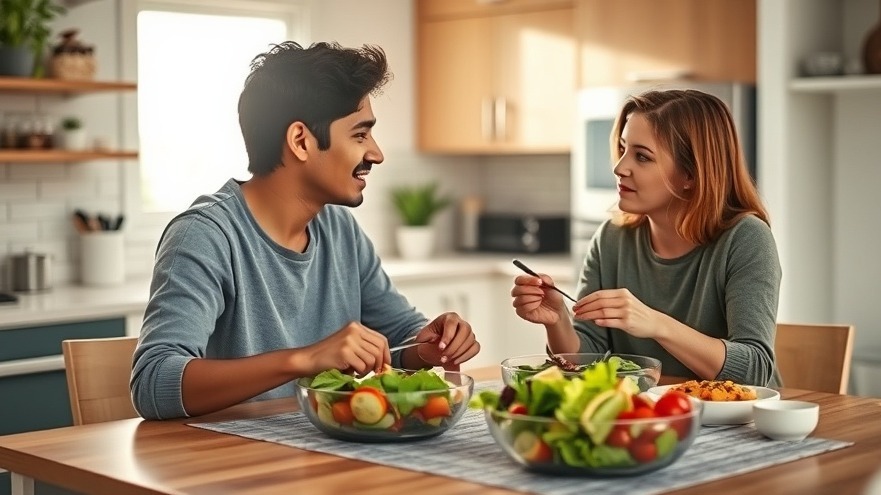 Hispanic teenager discussing diabetes education with her mother over healthy salads.