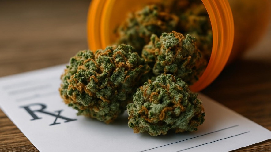 Macro close-up of cannabis buds highlighting cannabis treatment benefits for managing cancer symptoms.