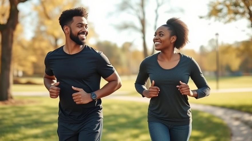 Black couple jogging in a park, promoting life expectancy through public health.