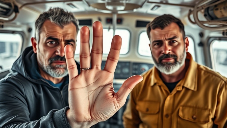 Two men discussing fishing dangers and maritime injuries on a fishing boat.