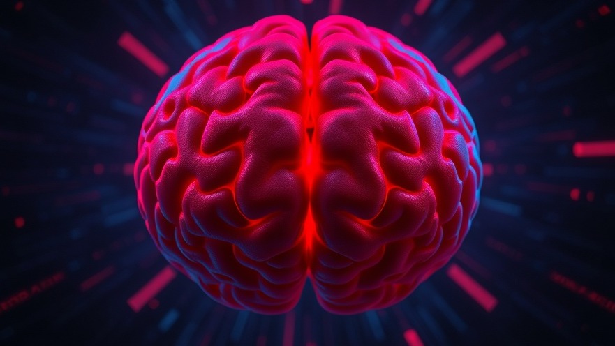 Futuristic view of the brain highlighting health care and mental issues with dramatic red and blue lighting.