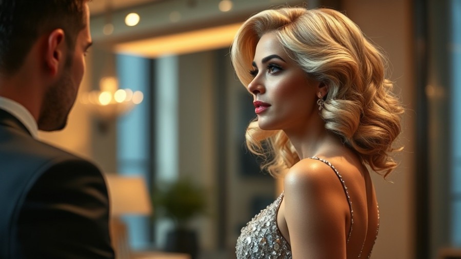 Confident woman in evening gown embodies health and fitness in a modern studio setting.