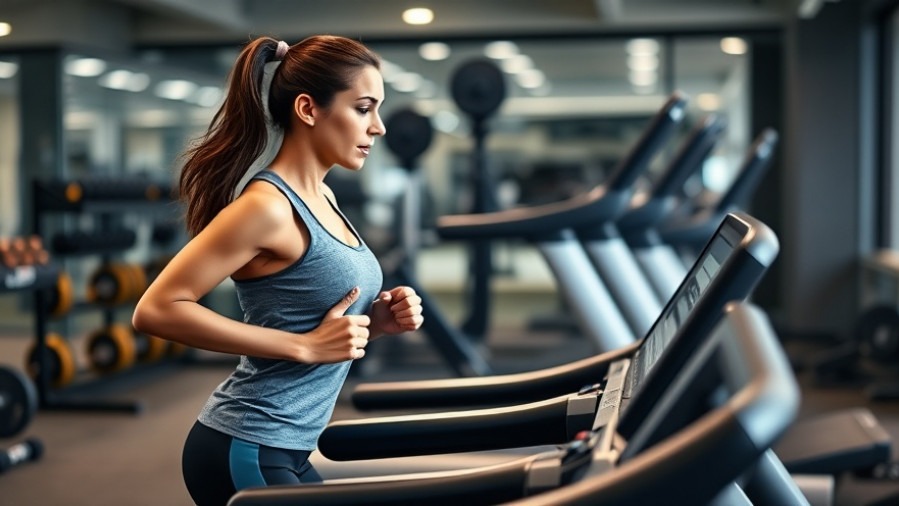 Hispanic woman jogging on a treadmill, promoting women's health and physical activity recommendations.
