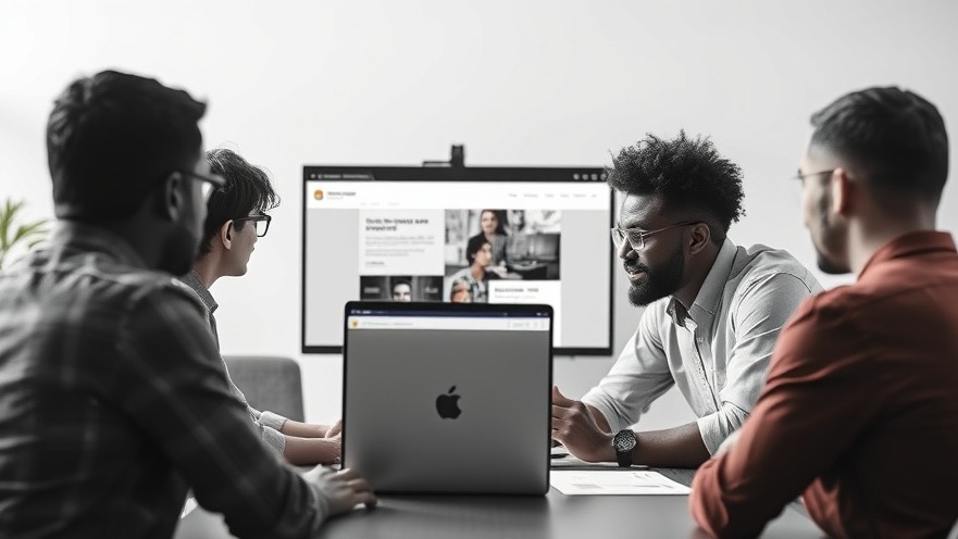 Diverse black and white team members collaborating on a website in a meeting.