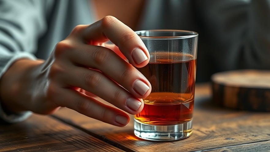 Close-up of a woman's hand with amber alcohol, highlighting health risks to brain health.