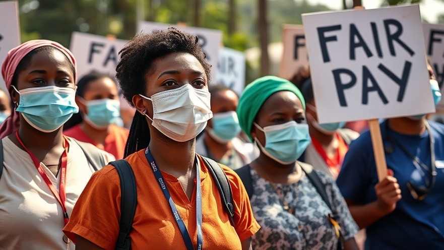 Healthcare workers in Congo protesting for fair pay, highlighting health and wellness advocacy.