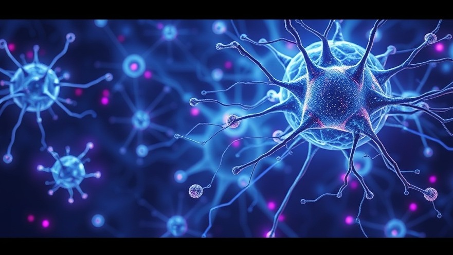 Futuristic graphic of immune support peptide and Tα1 clinical trials in deep blue hues.