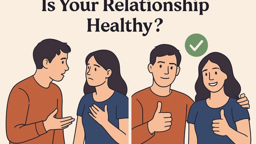Relationship dynamics illustrated: couple discussing emotional wellbeing.