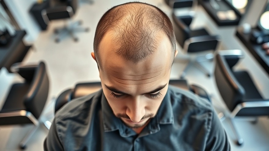 Man in salon chair with a small bald spot, exploring alopecia treatment options.