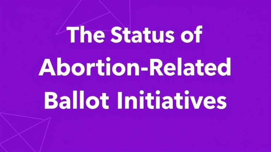 'The Status of Abortion-Related State Ballot Initiatives' on a vibrant purple background highlighting reproductive rights.