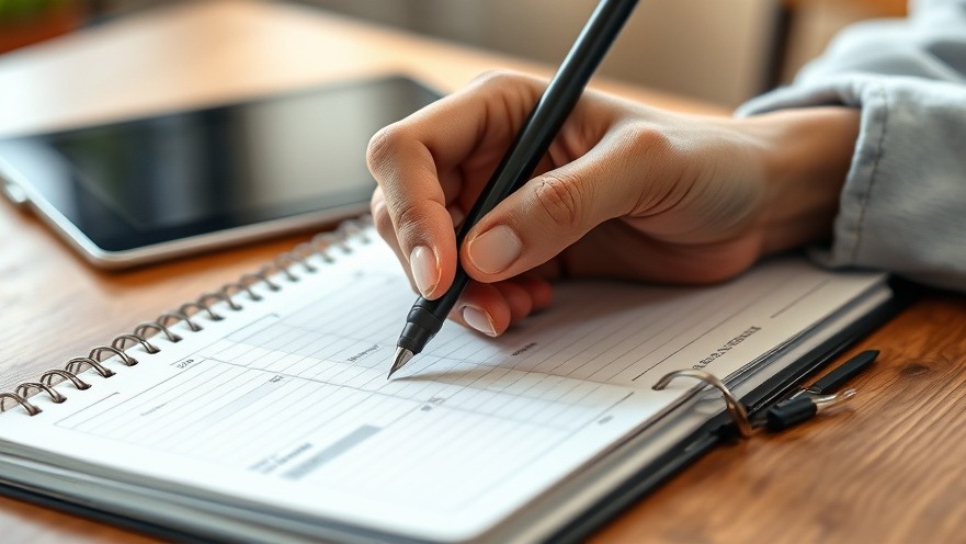 Close-up of hands writing burnout prevention strategies in a planner for workplace mental well-being.